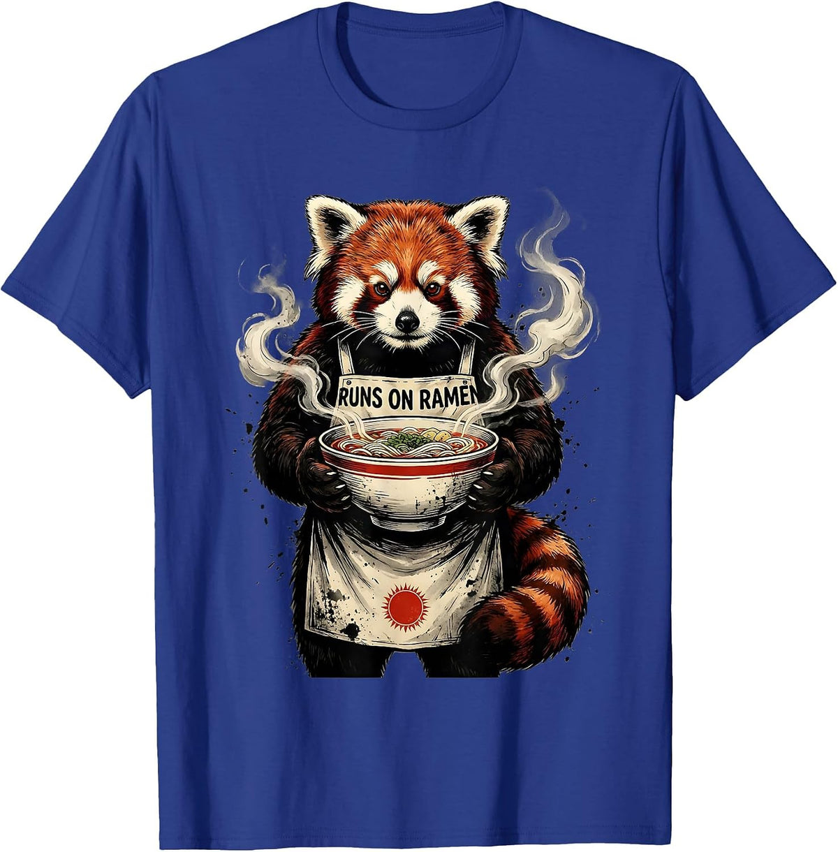 Men's Runs on Ramen Ink-Wash Red Panda Anime Animal Novelty Humor T-Shirt - Royal Blue