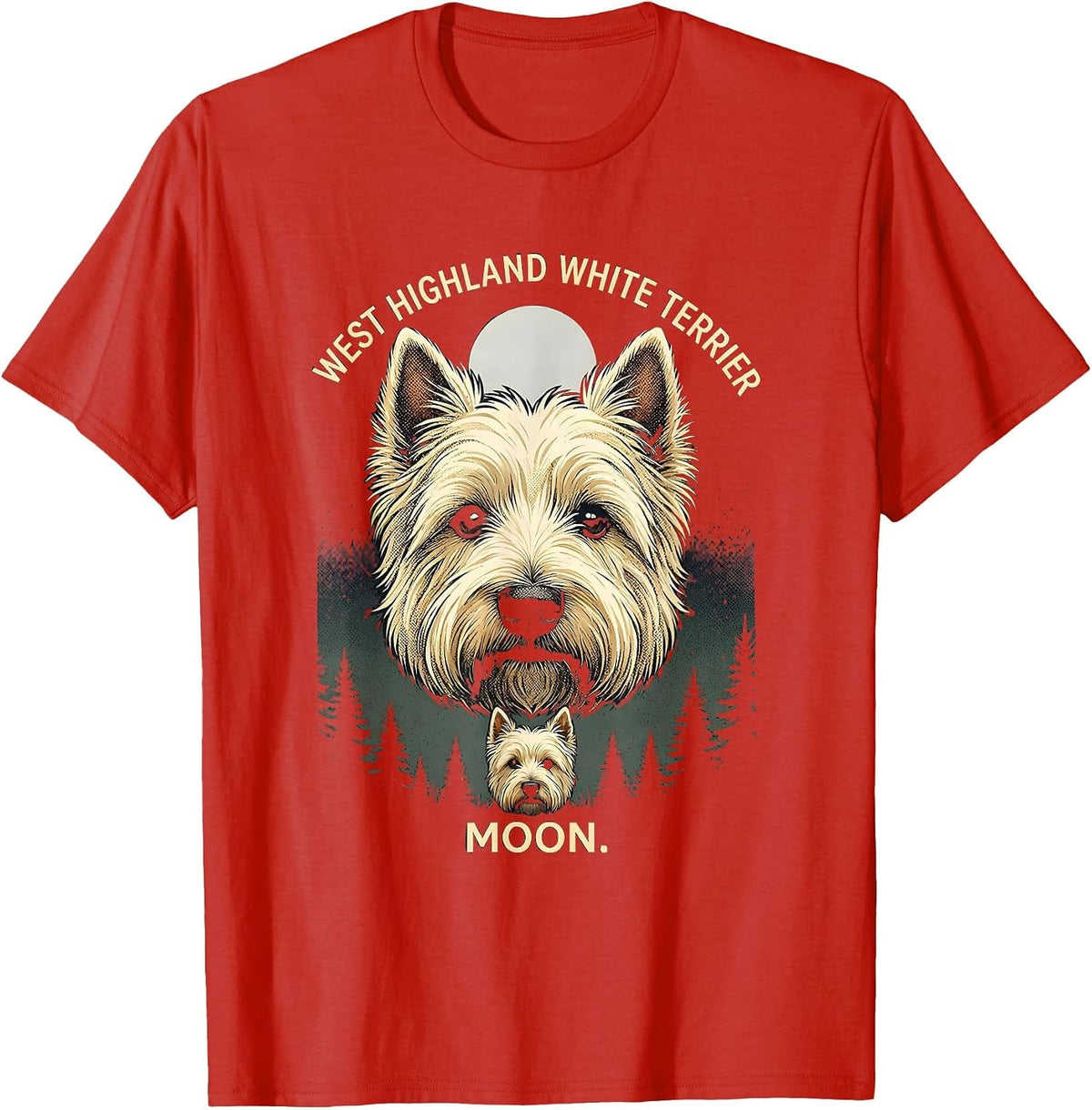 Men's West Highland White Terrier Moon Retro 90s Dog Breed T-Shirt - Red