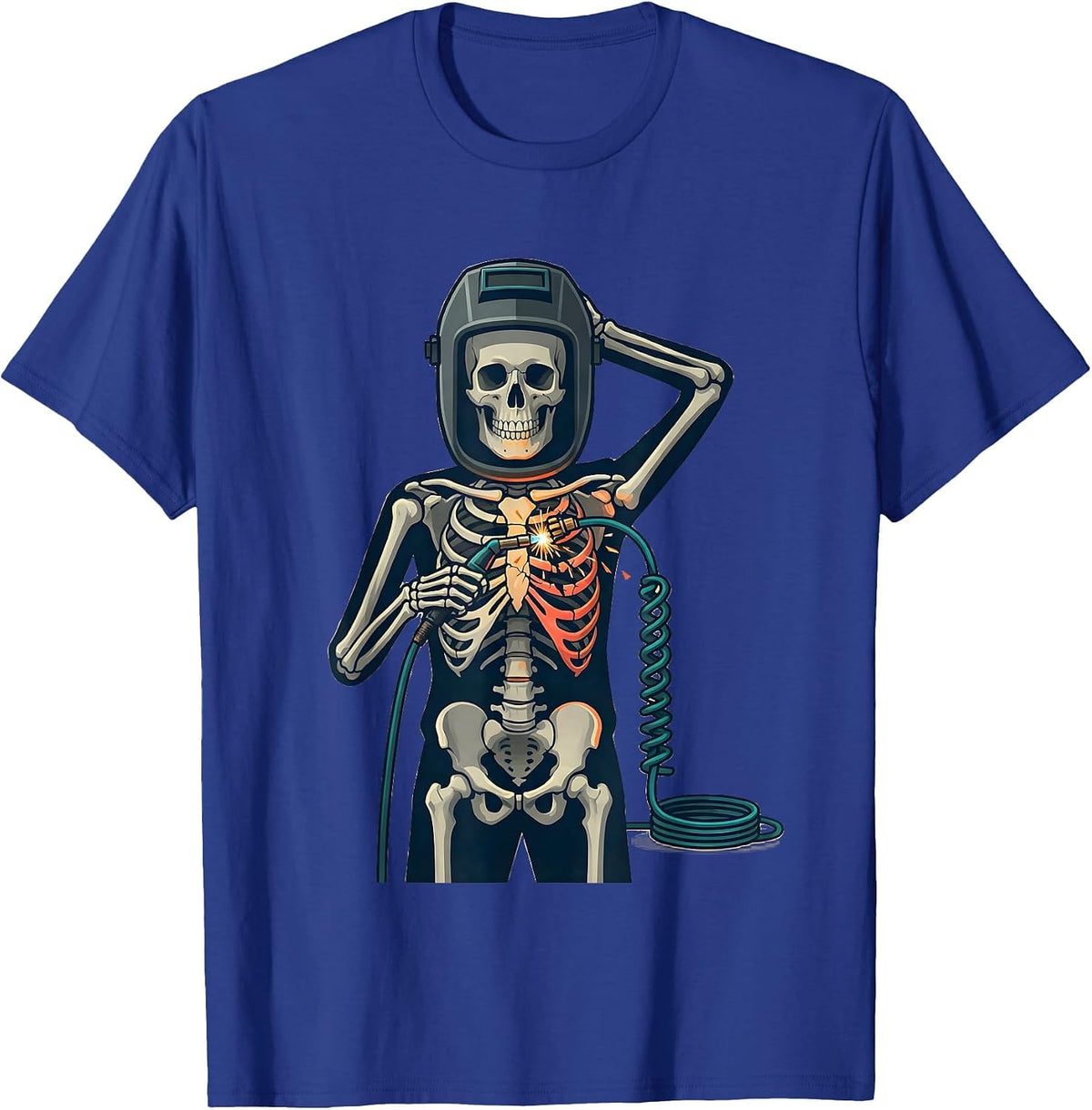 Men's Skeleton Welder Funny Tradesman Humor T-Shirt - Royal Blue