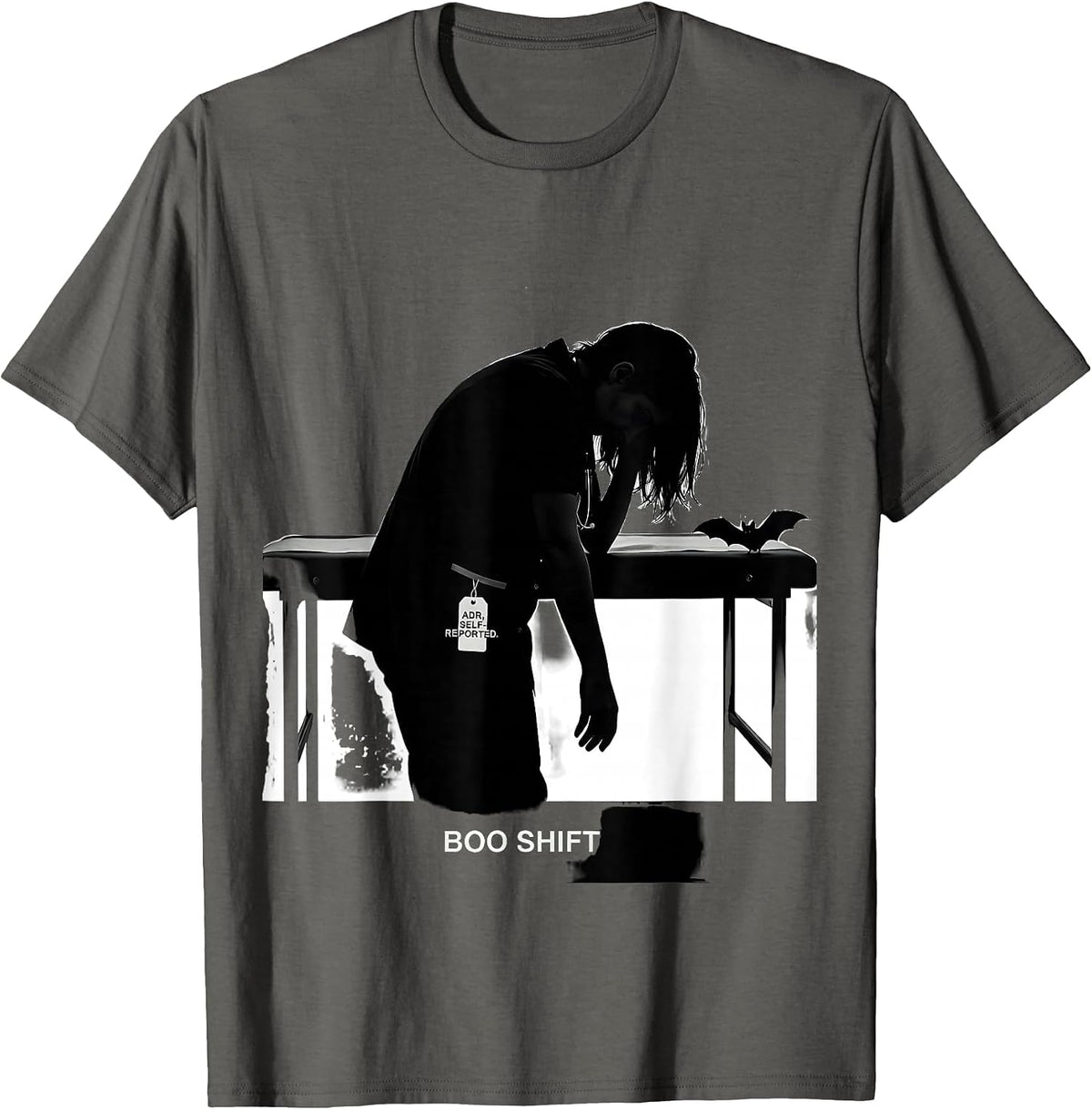 Men's ADR Self-Reported Boo Shift Funny Vet Tech Halloween T-Shirt - Asphalt Grey