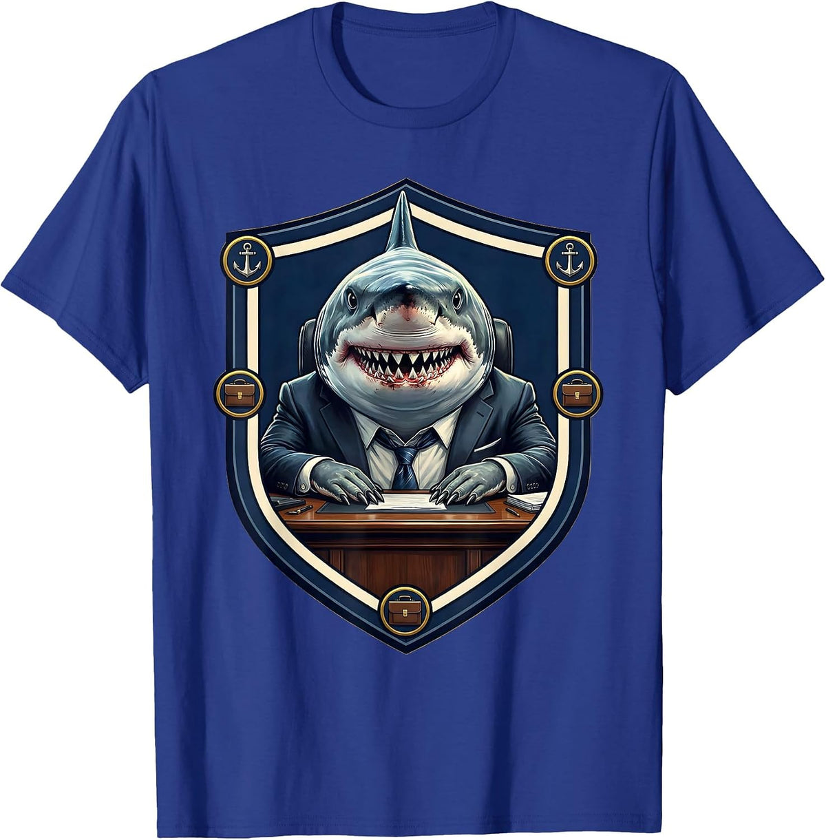Shark in a Business Suit Office Desk Funny T-Shirt - Royal Blue