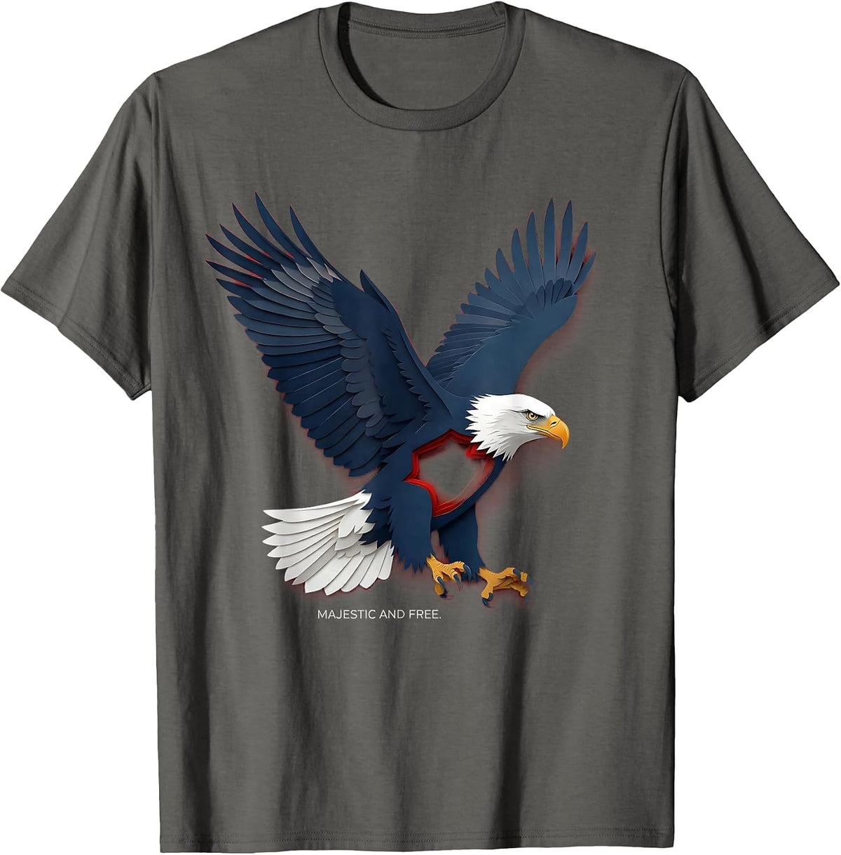 Majestic and Free Veterans Day Bald Eagle Design T-Shirt - Asphalt Grey