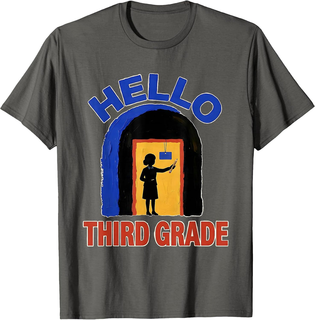Men's Hello Third Grade Playful Back to School First Day of School T-Shirt - Asphalt Grey
