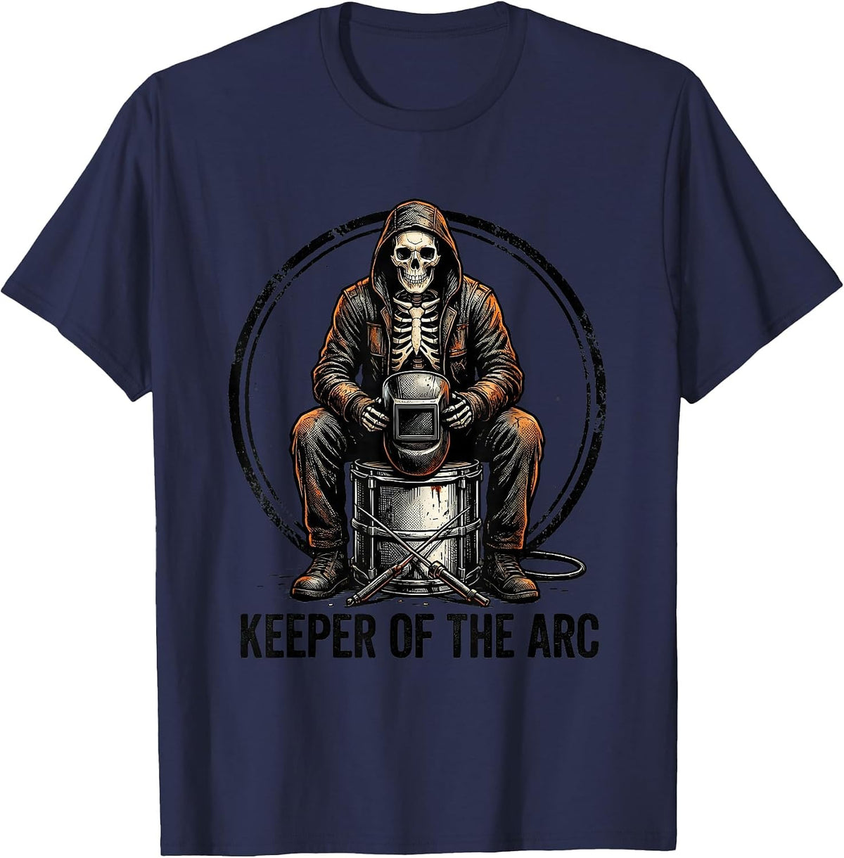 Men's Keeper Of The Arc Funny Welder Skeleton Humor Metal Worker T-Shirt - Navy Blue