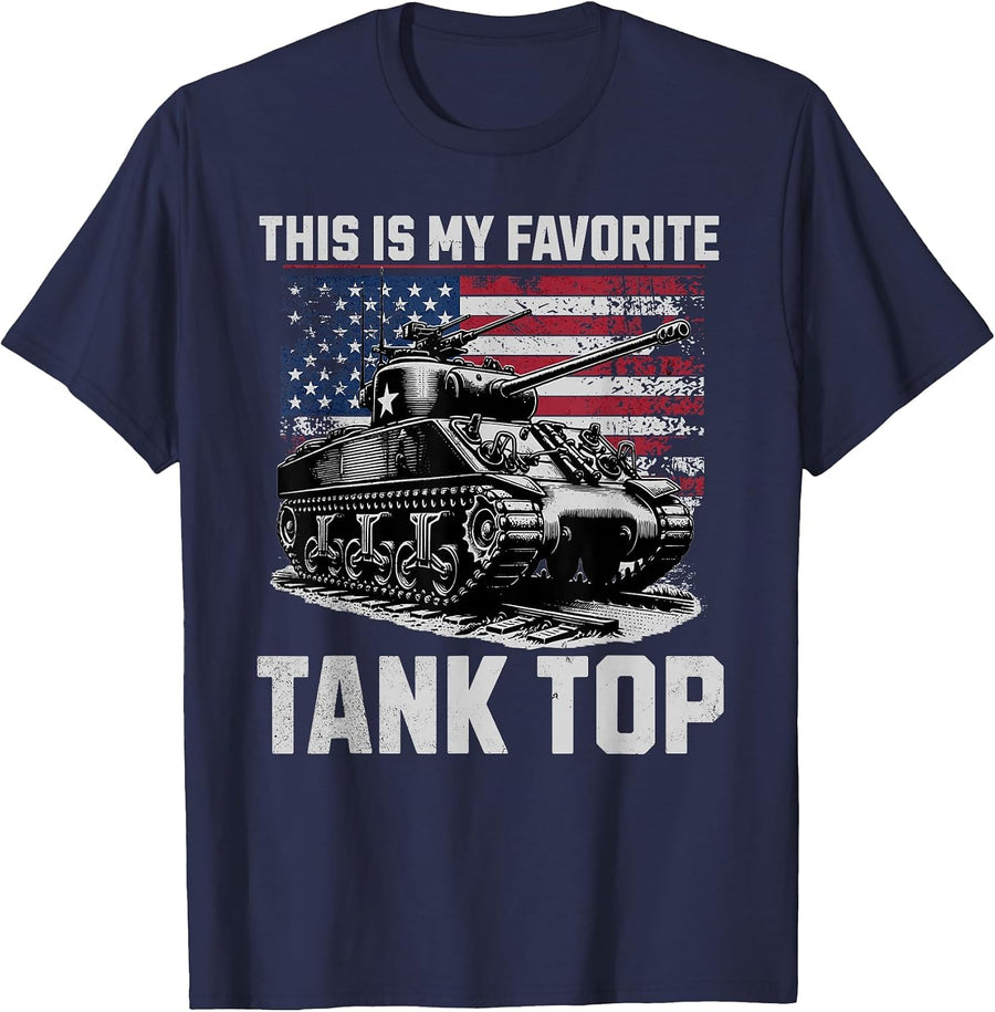 This is My Favorite Tank Top M4 Sherman 4th of July WW2 USA T-Shirt - Navy Blue