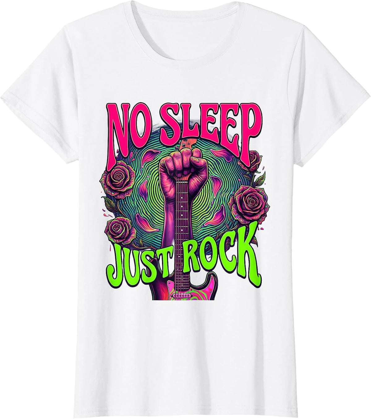 No Sleep Just Rock Bold Rock and Roll Design T-Shirt - White