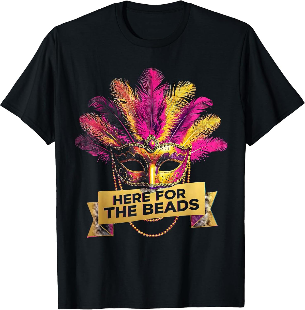 Men's Here for the Beads Mardi Gras Festive Design T-Shirt - Black