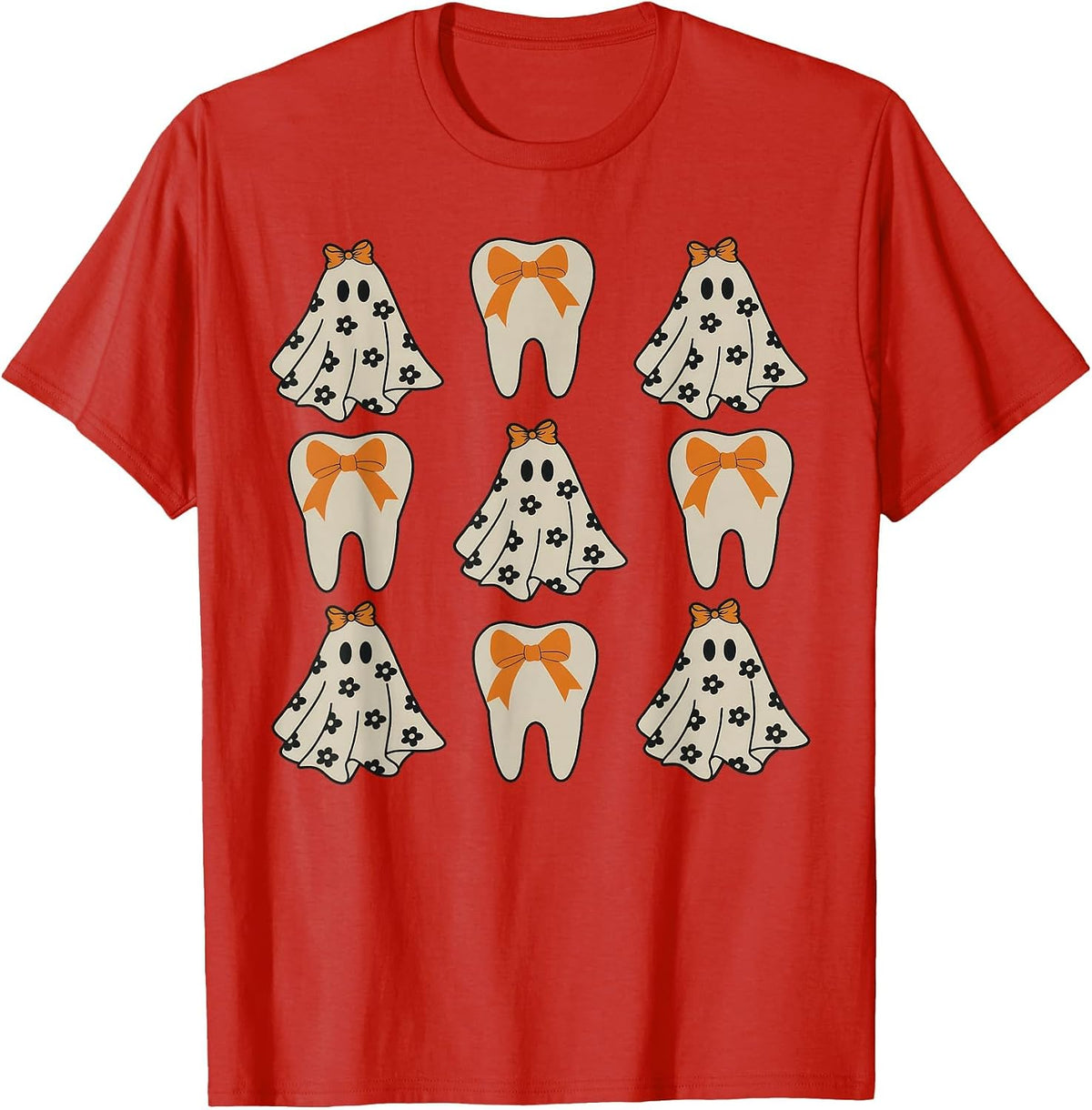 Floral Ghost Teeth Dental Dentist Halloween Costume T-Shirt - Red