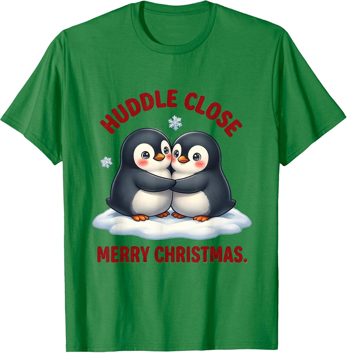 Men's Huddle Close Merry Christmas Cute Kawaii Penguin Lover Gift T-Shirt - Kelly Green