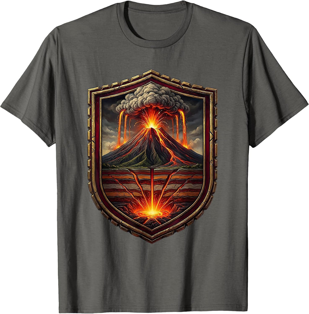 Volcanic Eruption Cross-Section Underground Layers T-Shirt - Asphalt Grey