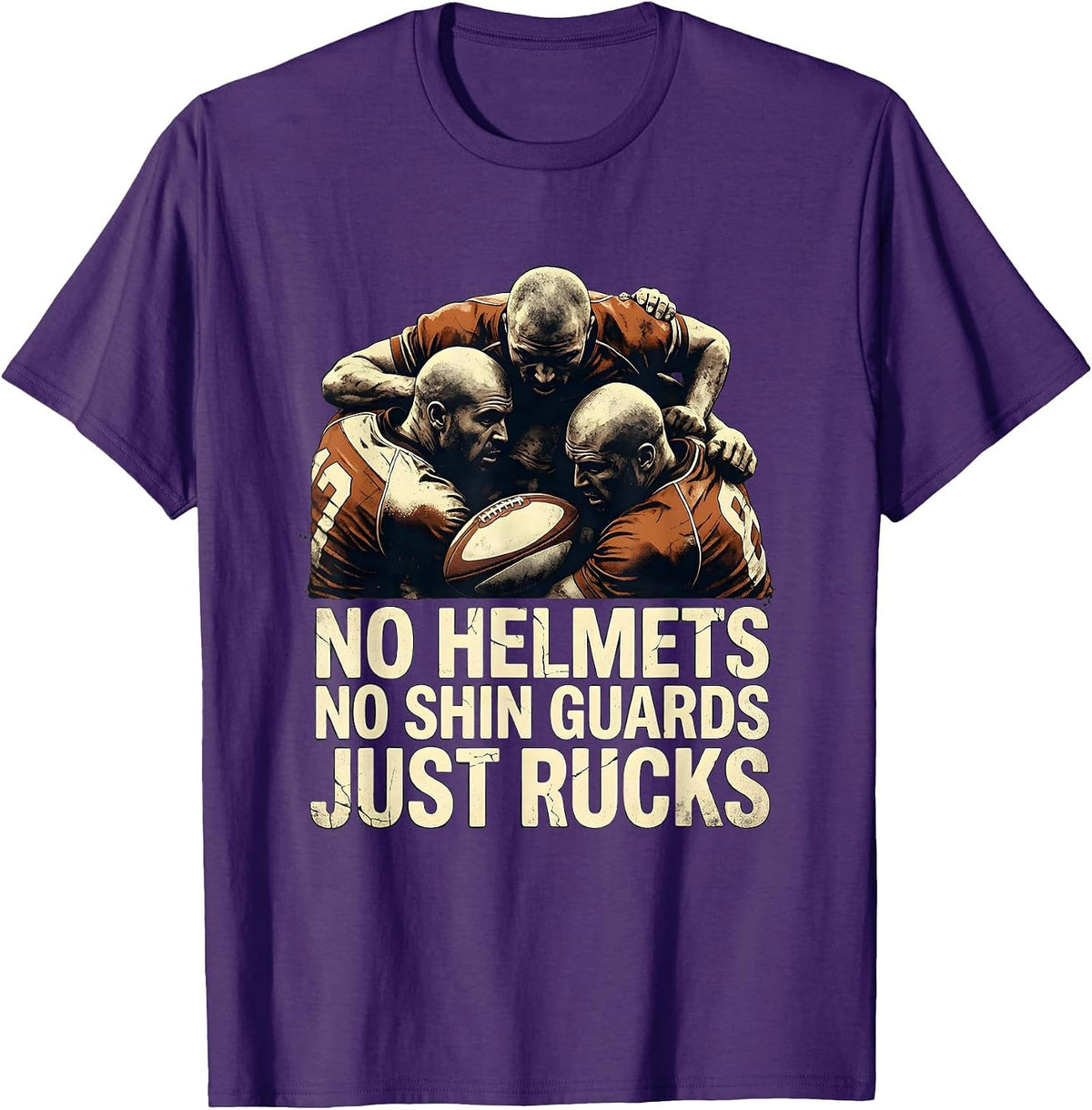 Men's No Helmets No Shin Guards Just Rucks Funny Rugby Player Fan T-Shirt - Purple