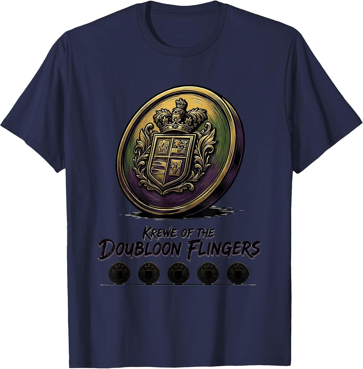 Krewe Of The Doubloon Flingers Carnival Party Mardi Gras T-Shirt - Navy Blue