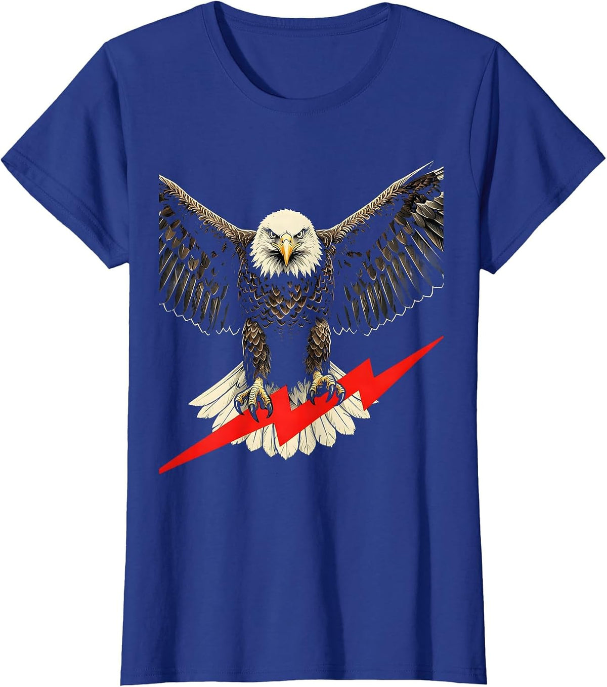 Women's Bald Eagle Lightning Bolt Freedom Graphic Tee T-Shirt - Royal Blue