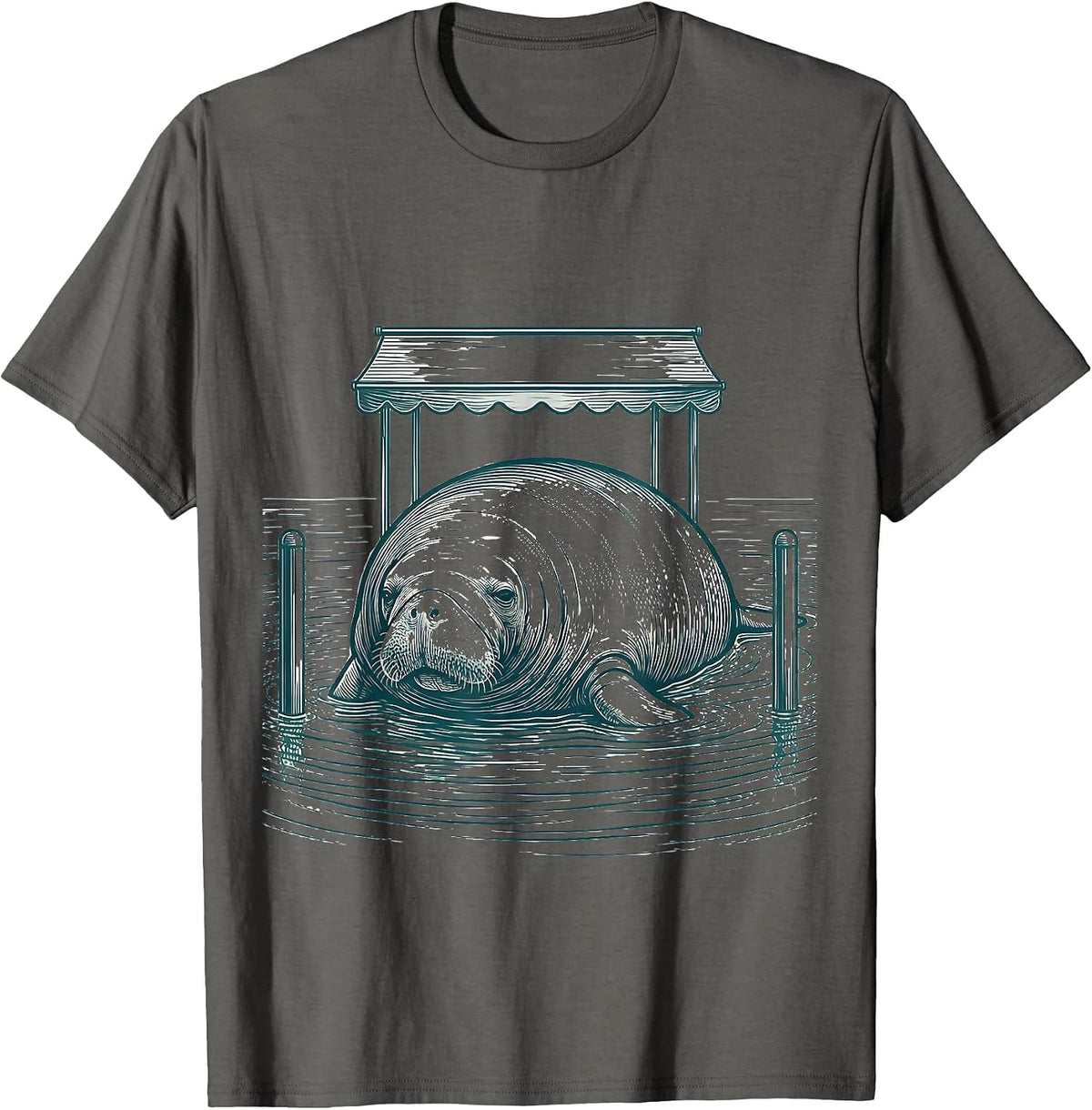 Broad Manatee Resting Florida Wildlife Humor T-Shirt - Asphalt Grey