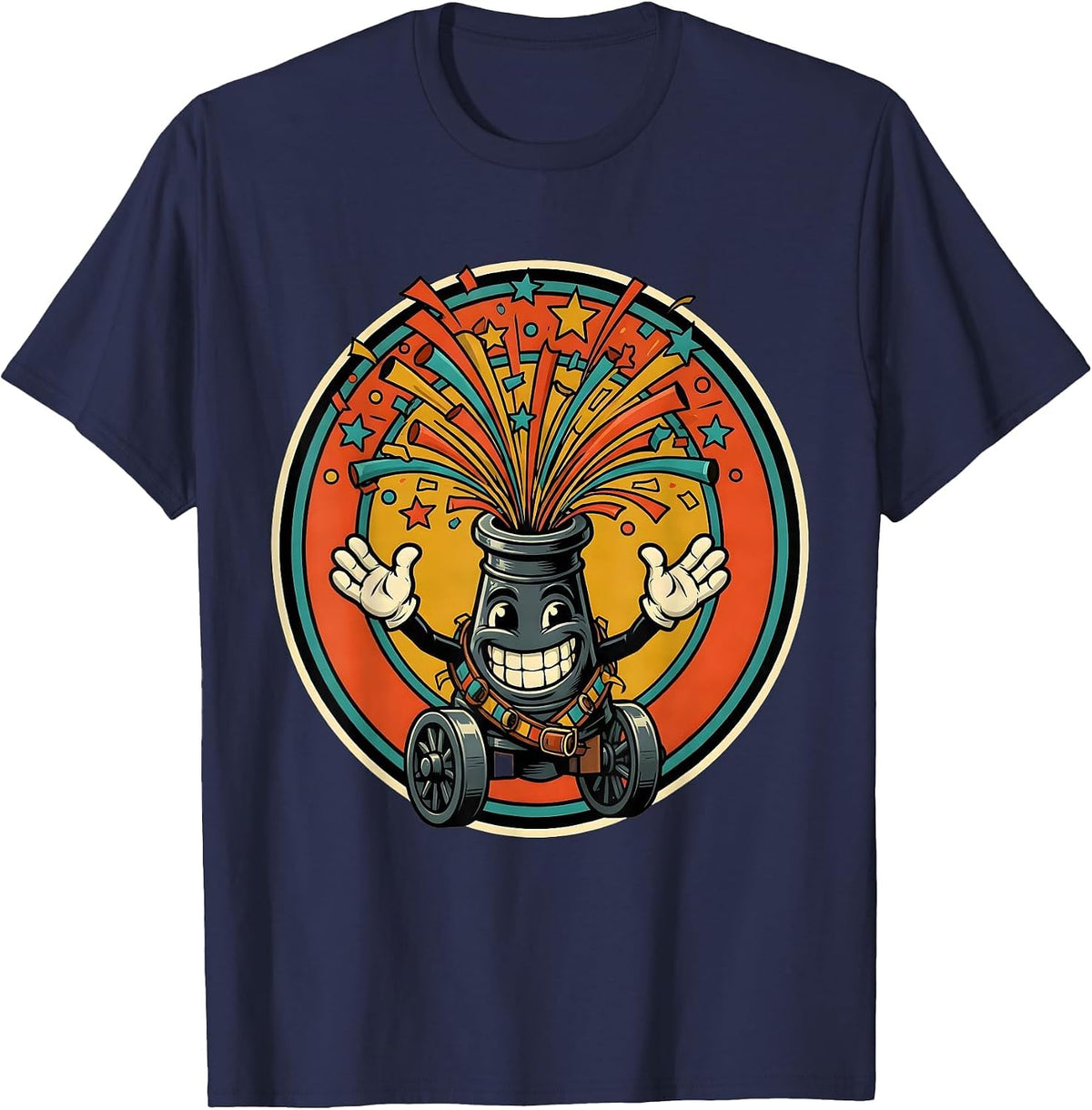Confetti Cannon Celebration Burst Graphic T-Shirt - Navy Blue