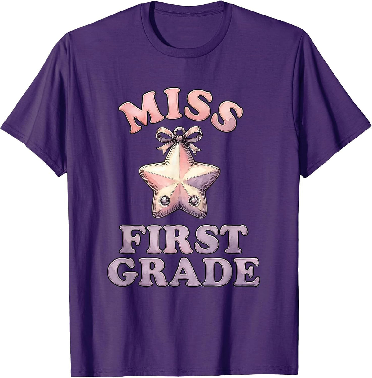Men's Miss First Grade Glossy 3D Bubble Letter First Day Of School T-Shirt - Purple