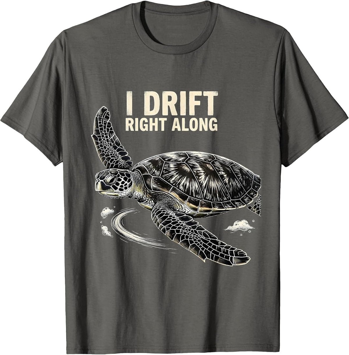 Men's I Drift Right Along Scratchboard Sea Turtle Tropical T-Shirt - Asphalt Grey