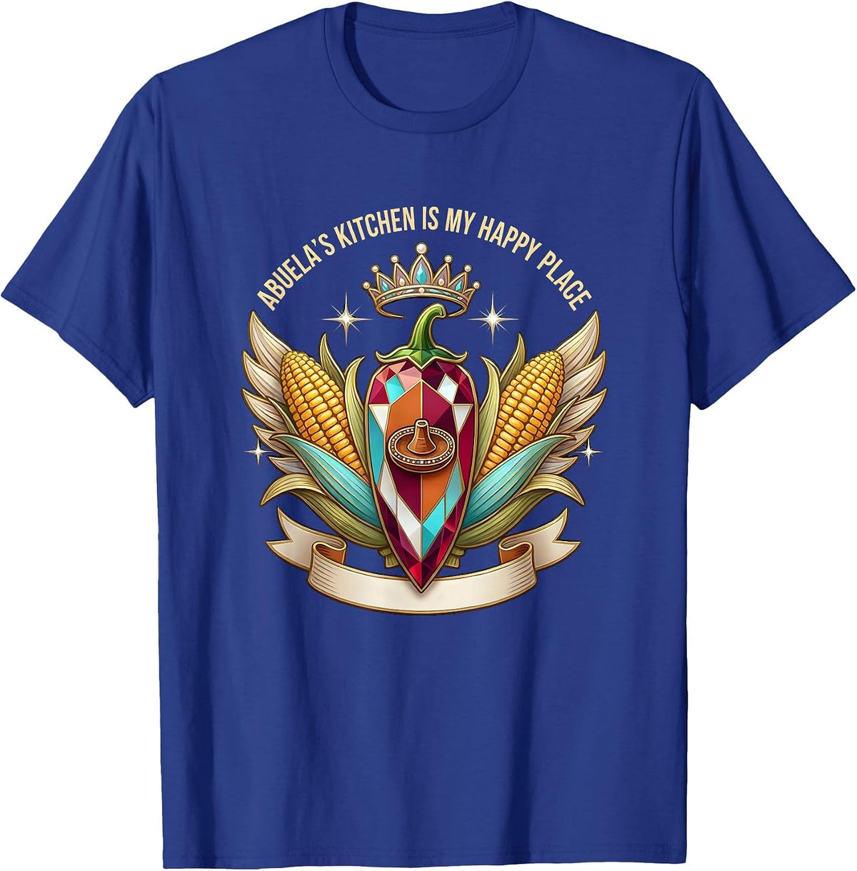 Abuela's Kitchen Is My Happy Place Mexican Design T-Shirt - Royal Blue