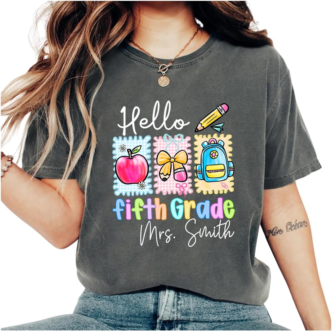 Personalized Teacher Shirt, Custom Pencil and Bow Design, Back to School Shirt for Women, Personalized Teacher T-Shirt Gift