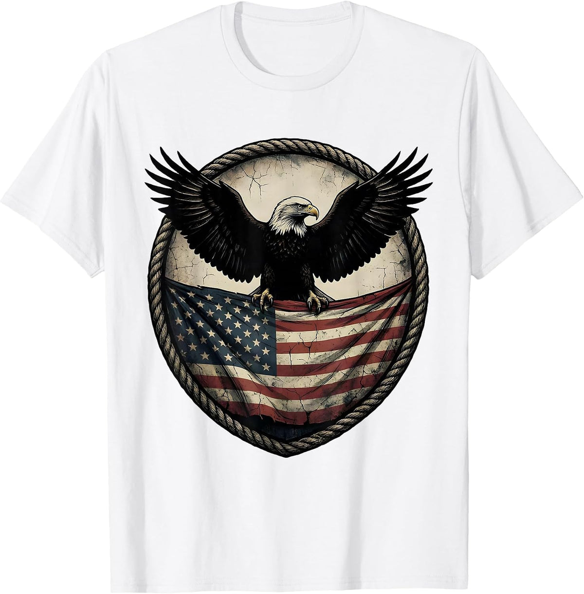 Men's Bald Eagle American Flag Patriotic Graphic T-Shirt - White