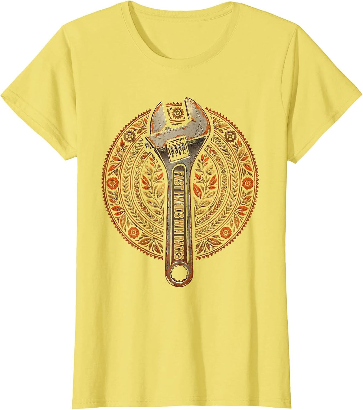 Women's Fast Hands Win Races Pit Crew Design T-Shirt - Lemon Yellow