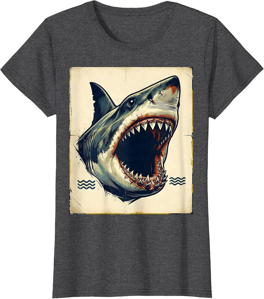 Women's Shark Jaw Vintage Halloween Costume Party Novelty T-Shirt - Dark Heather Grey