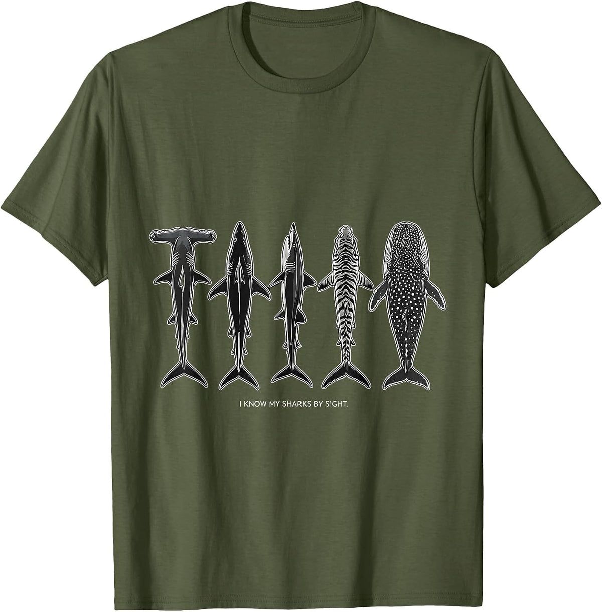 Men's I Know My Sharks By Sight Funny Shark Lover Ocean Wildlife T-Shirt - Olive Green