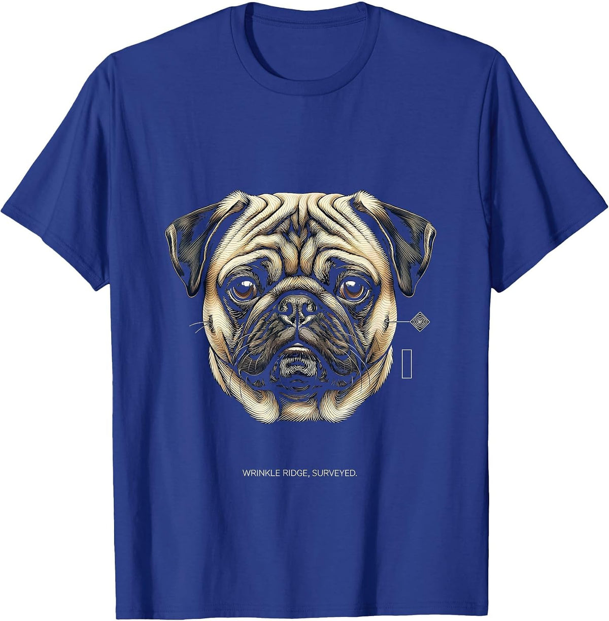 Wrinkle Ridge Surveyed Topographic Pug Dog Lover Funny T-Shirt - Royal Blue