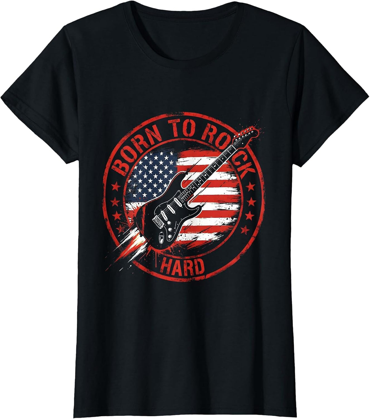 Born to Rock Hard Vintage Rock Band Design T-Shirt - Black