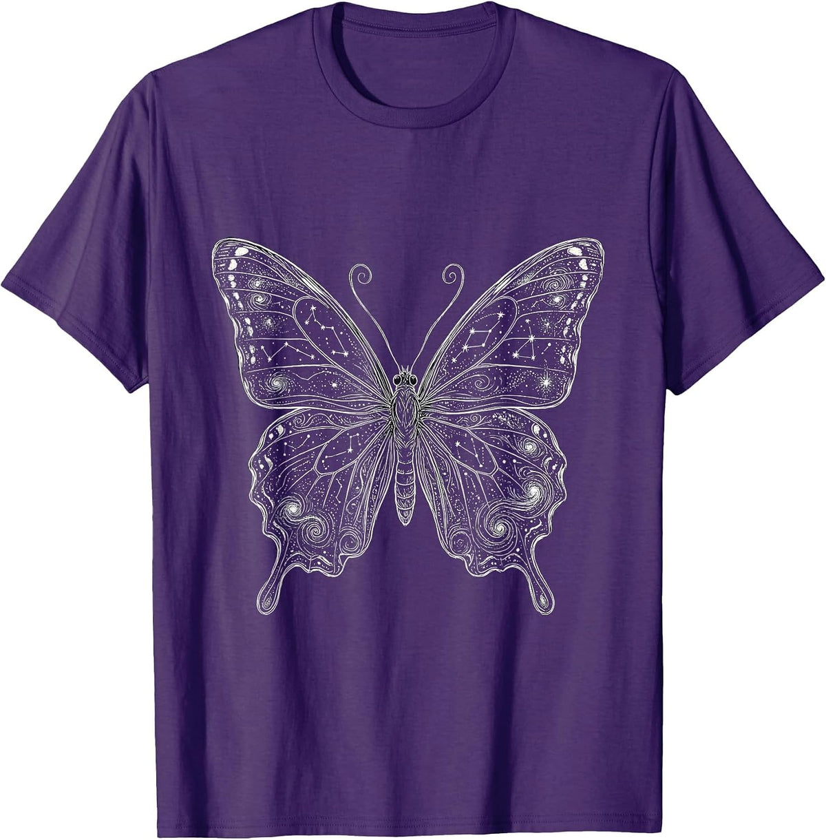 Galaxy Butterfly Silhouette Stars Cosmic Nature Art T-Shirt - Purple