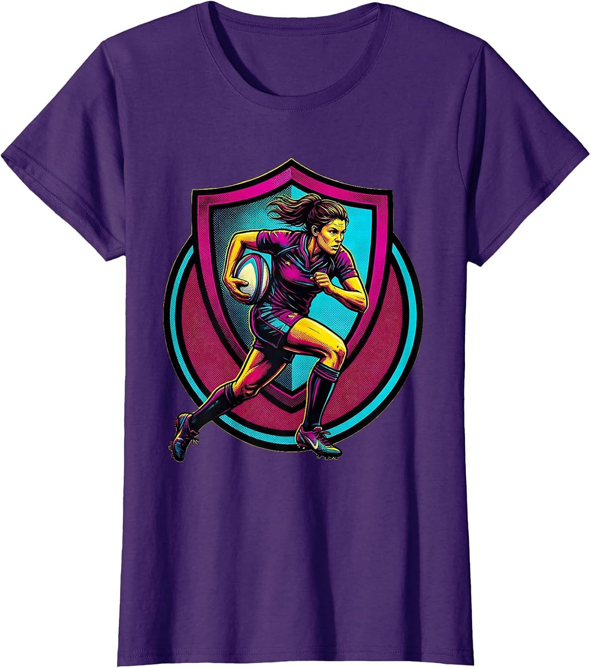 Women's Rugby Player Charging With Ball Graphic T-Shirt - Purple