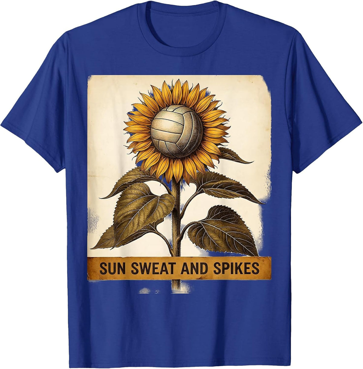 Sun Sweat and Spikes Volleyball Design T-Shirt - Royal Blue