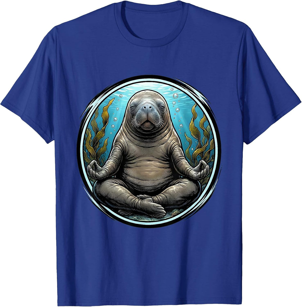 Funny Manatee Yoga Pose Underwater Art T-Shirt - Royal Blue