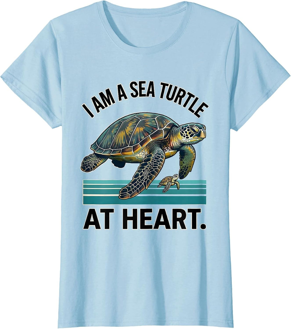 Women's I Am A Sea Turtle At Heart Midcentury Modern Ocean Animal T-Shirt - Baby Blue