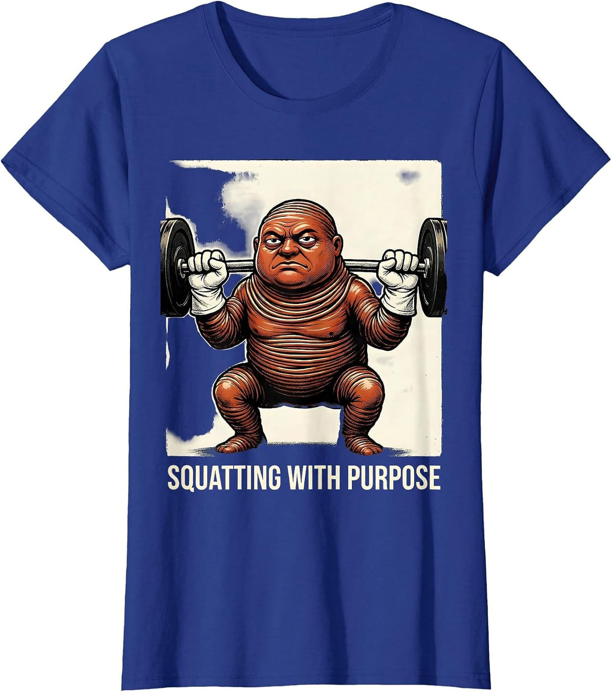 Women's Squatting With Purpose Retro Cartoon Funny Gym Weightlifting T-Shirt - Royal Blue