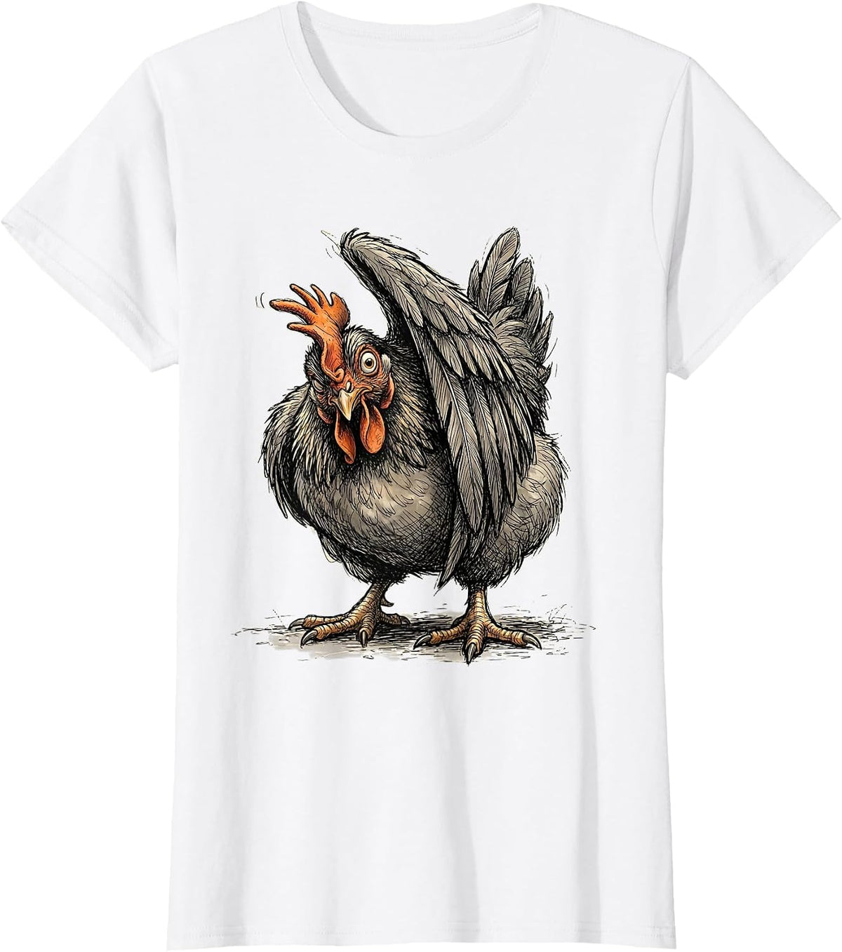 Peeking Hen Hand-Sketched Funny Chicken Lover Gift T-Shirt - White