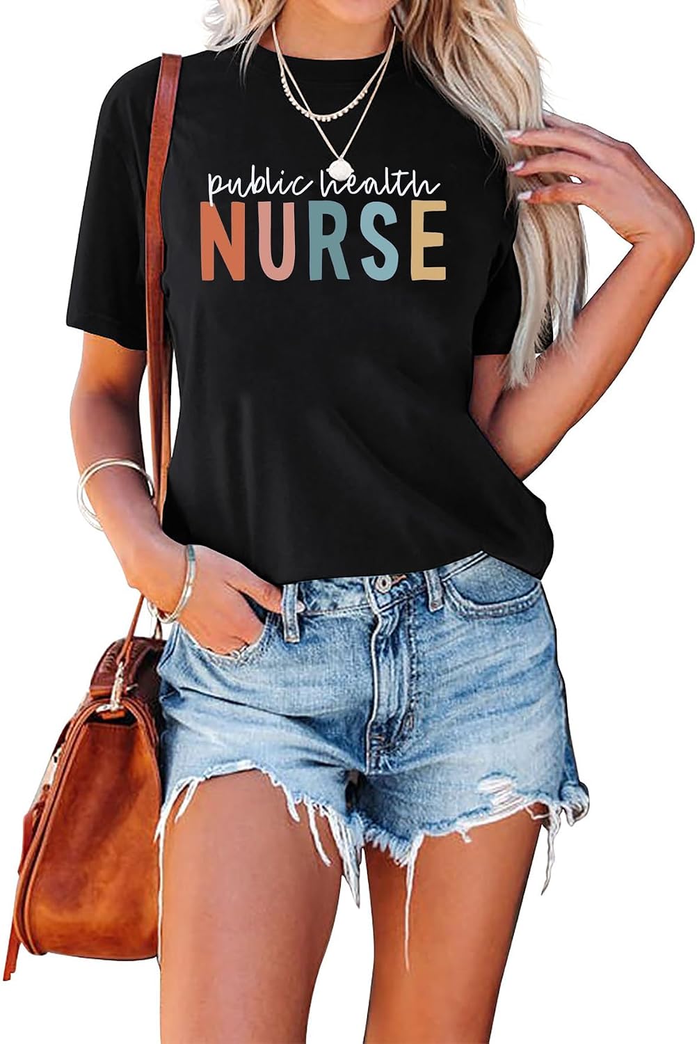 SAUIVD Women's Public-Health Nurse T-Shirt Gift for Nurse Futural Nurse Crewneck Casual Short Sleeve Graphic Tees Tops -