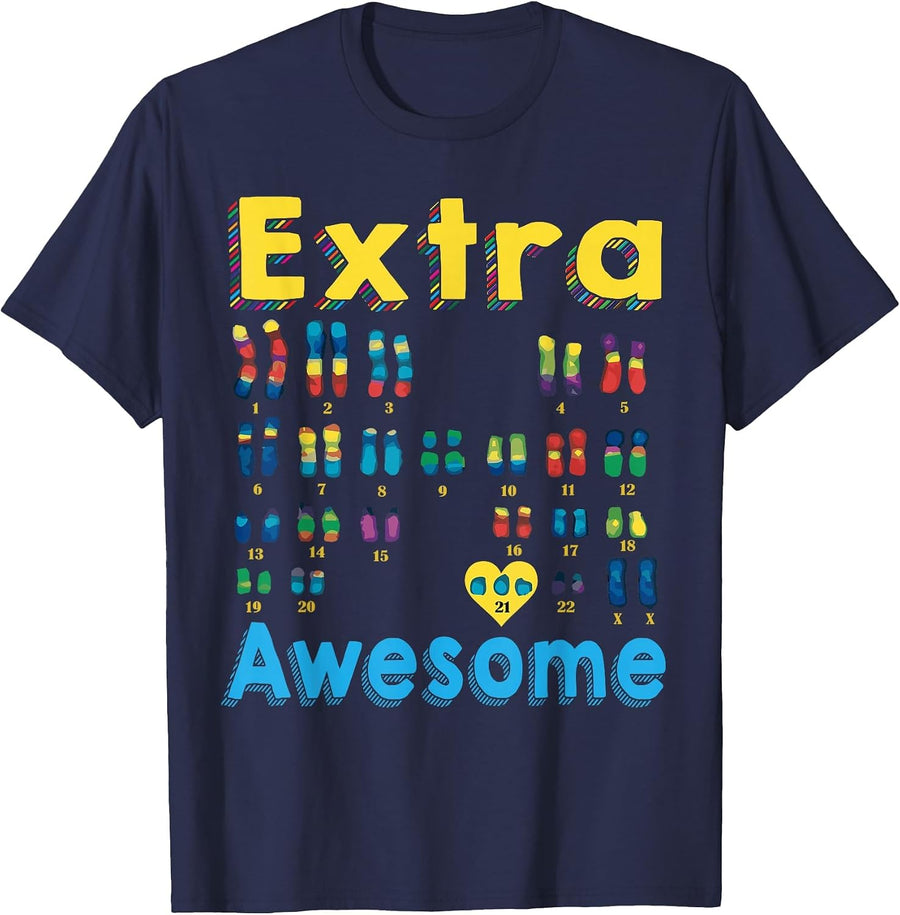 Trisomy 21 XX Extra Chromosome Girl World Down Syndrome Day T-Shirt - Navy Blue