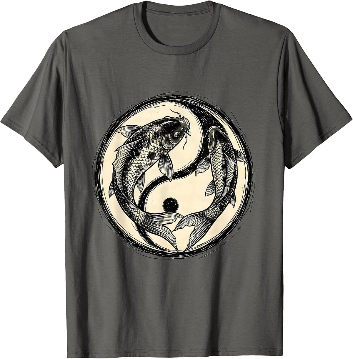 Koi Fish Yin Yang Mental Balance Graphic Design T-Shirt - Asphalt Grey