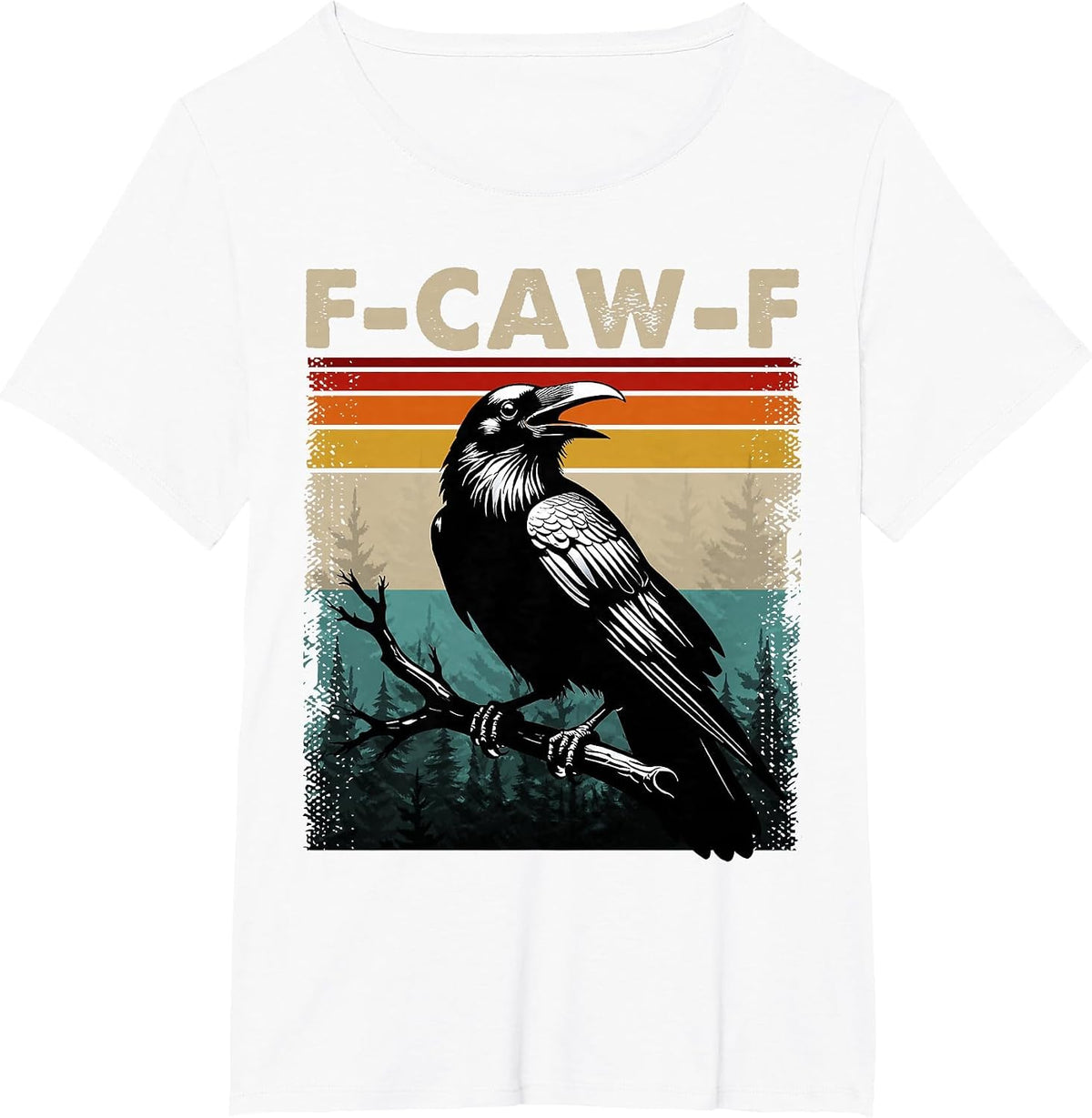 F-Caw-F Black Crow Dark Humor Gothic Halloween Retro Vintage T-Shirt - White