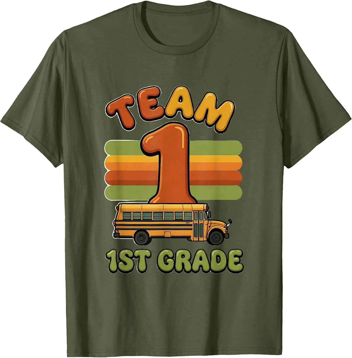 Team 1st Grade Retro 70s First Day Of School Kids Humor T-Shirt - Olive Green