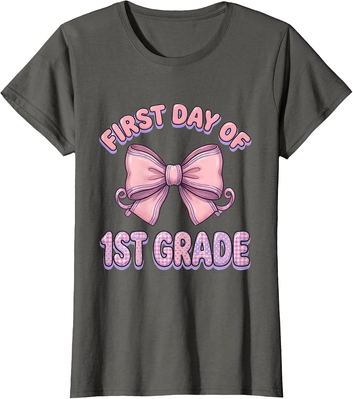 Women's First Day Of 1st Grade Cute Kawaii Bow Back To School T-Shirt - Asphalt Grey