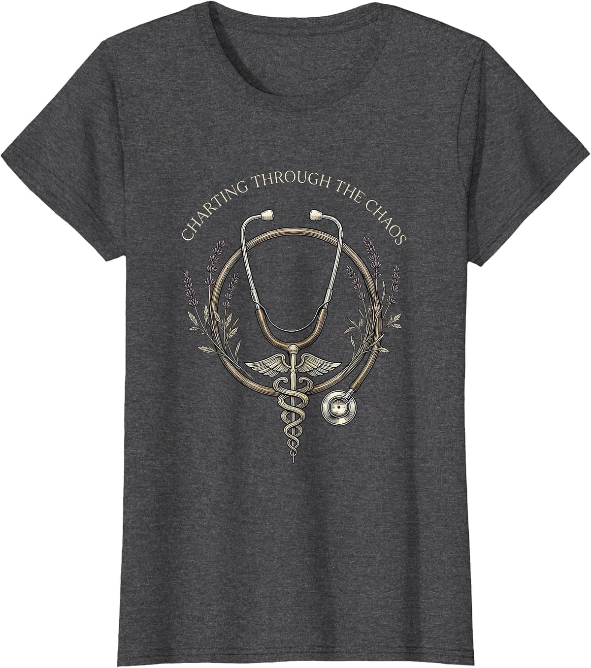 Women's Charting Through the Chaos Nurse Design T-Shirt - Dark Heather Grey