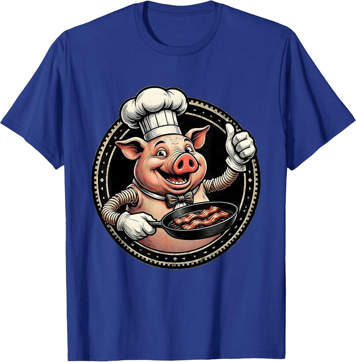 Men's Pig Chef Cooking Bacon Funny Novelty Graphic T-Shirt - Royal Blue