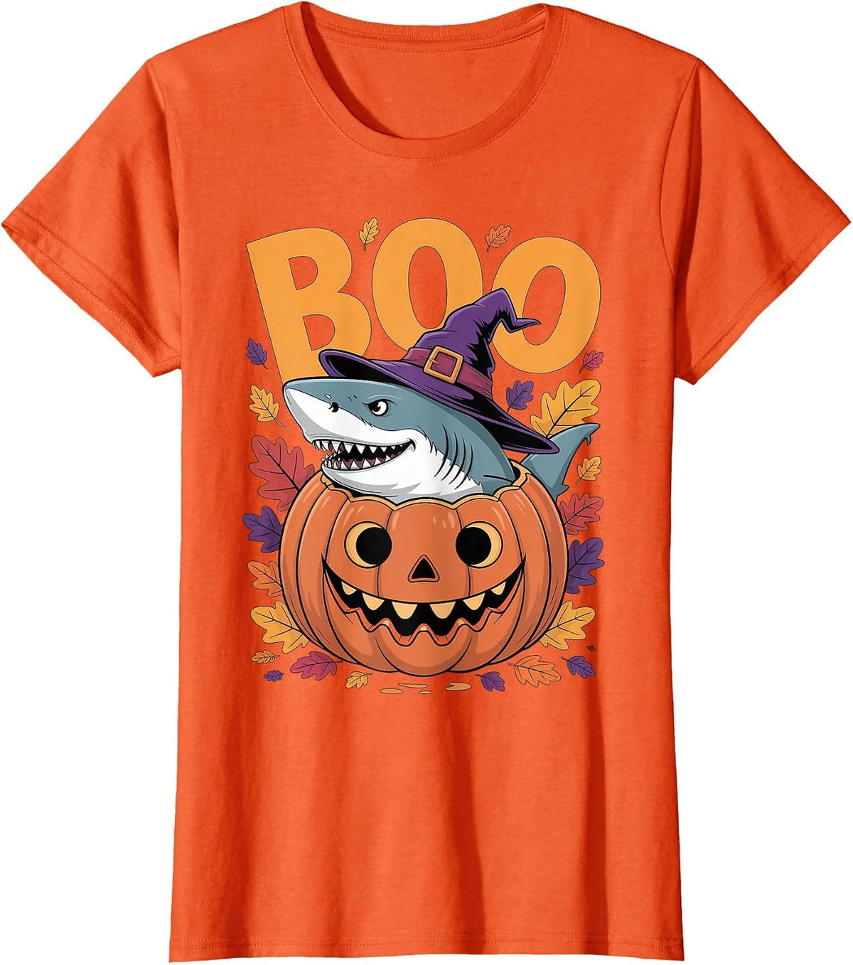 Shark Costume on Pumpkin Halloween Great White Shark T-Shirt - Orange