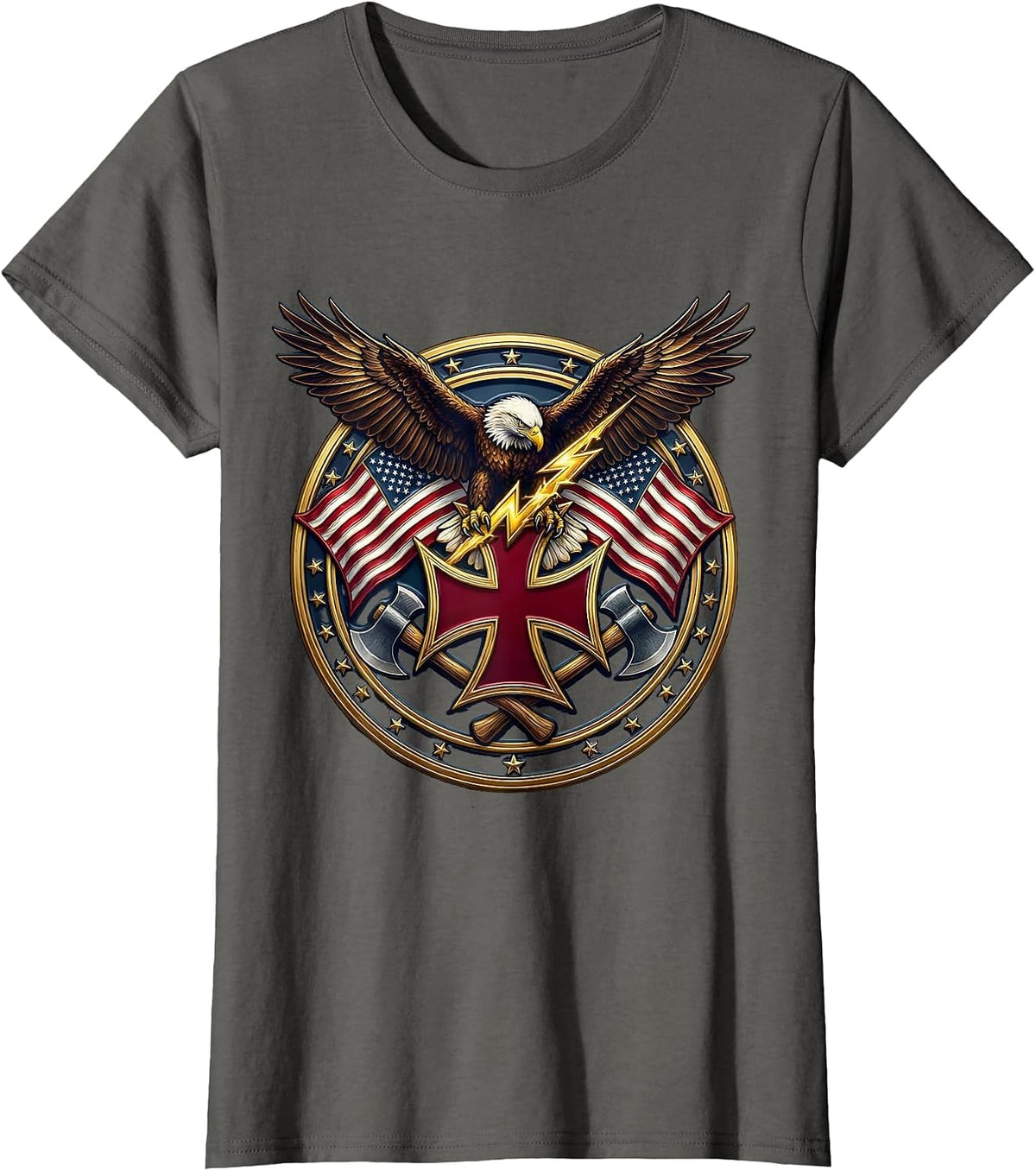 Women's Bald Eagle Lightning Bolt American Pride Graphic T-Shirt - Asphalt Grey