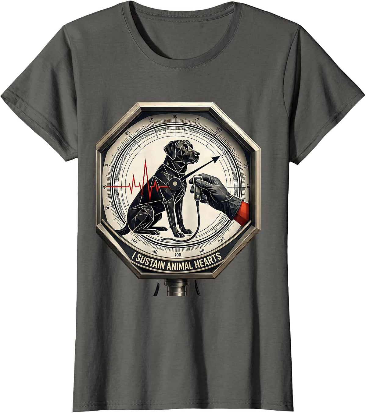 Women's I Sustain Animal Hearts Geometric Vet Tech Veterinary T-Shirt - Asphalt Grey
