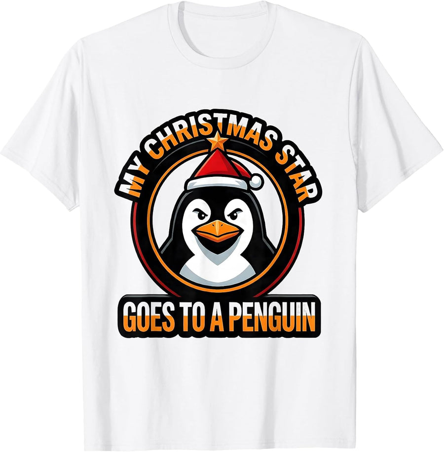Men's My Christmas Star Goes To A Penguin Funny Penguin Lover T-Shirt - White