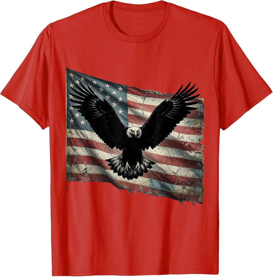 Men's Bald Eagle American Flag Patriotic Design T-Shirt - Red