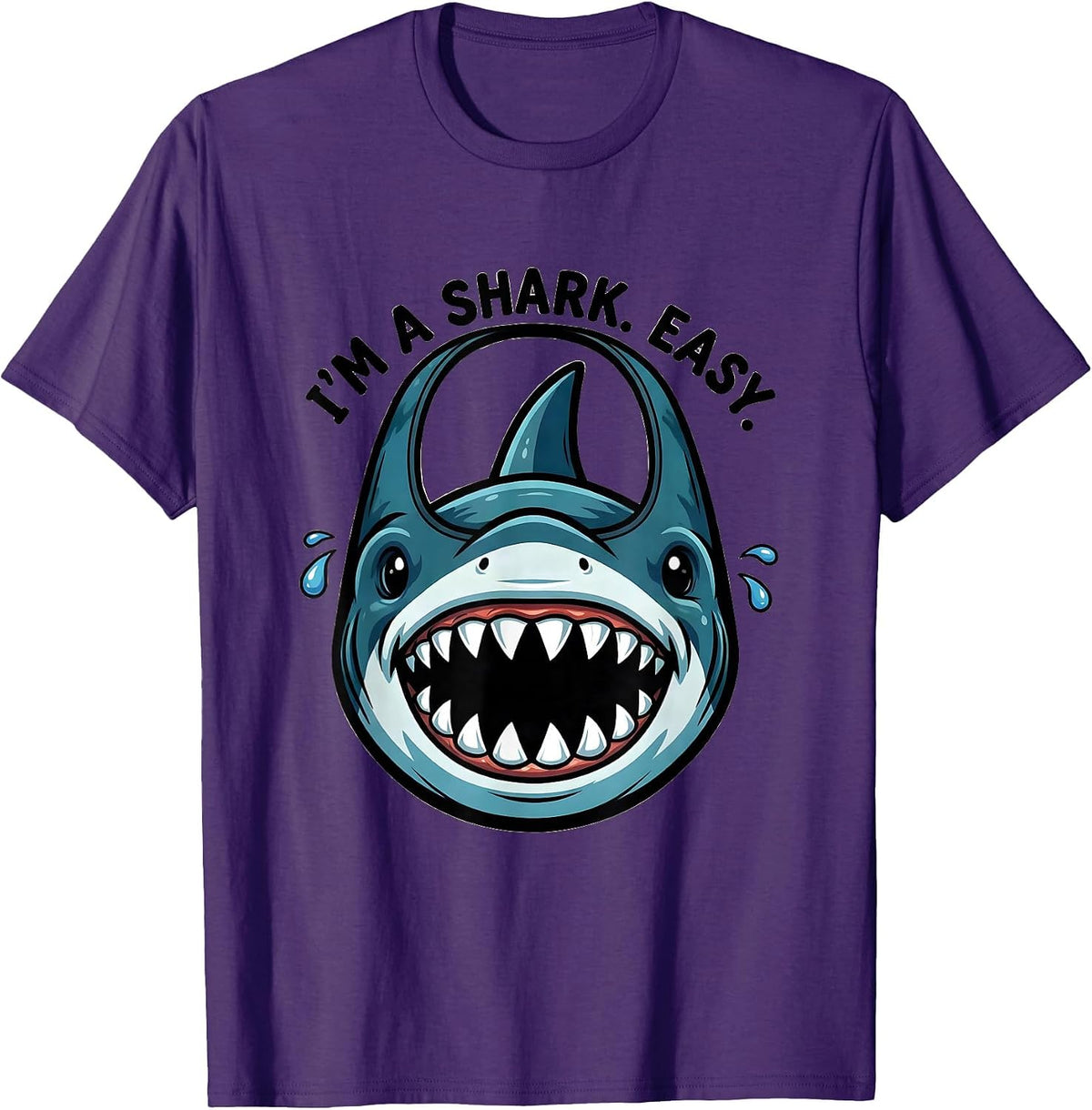 Men's I'm A Shark Easy Cartoon Shark Jaw Halloween Costume Party T-Shirt - Purple
